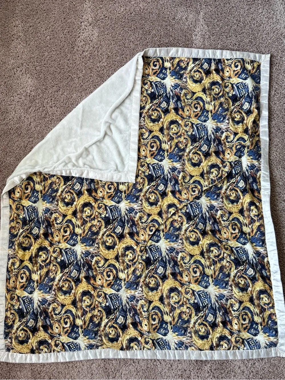 Blue & Gold Swirl TARDIS Throw Blanket - Soft Home Bedding